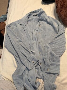 White Fox Boutique Light Blue Ribbed Button-Down Shirt